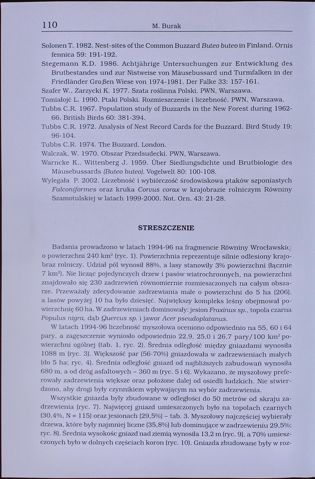 HO M. Burak Solonen T. 1982. Nest-sites of the Common Buzzard Buteo buteo in Finland. Ornis fennica 59: 191-192. Stegemann K.D. 1986.