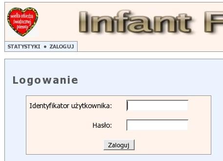 Rozpoczęcie pracy z systemem - logowanie Każdy użytkownik systemu InfantFlow otrzymał identyfikator użytkownika wraz z
