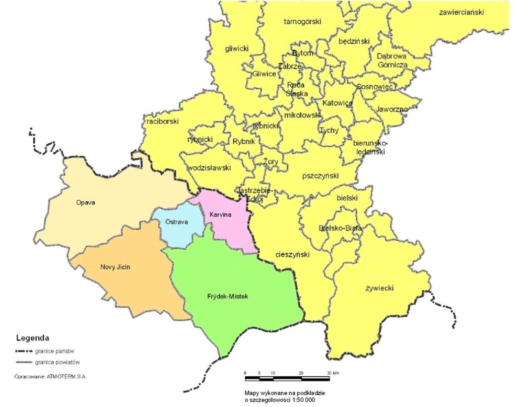 W emisji transgranicznej uwzględniono przede wszystkim źródła punktowe, powierzchniowe i liniowe z regionu morawsko-śląskiego (kraj morawsko-śląski), który leży w północnych Morawach i czeskiej