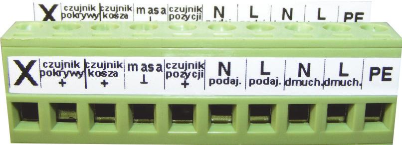 Obudowa PS 2- częściowa podłączenie czujnika pozycji podajnika, czujnika kosza i czujnika otwarcia pokrywy kosza z opałem W tej części modułu znajduje się gniazdo przemysłowe do podłączenia czujnika