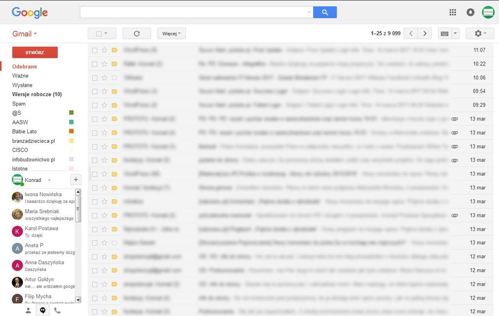 Główne okno Gmail Wszystkie maile
