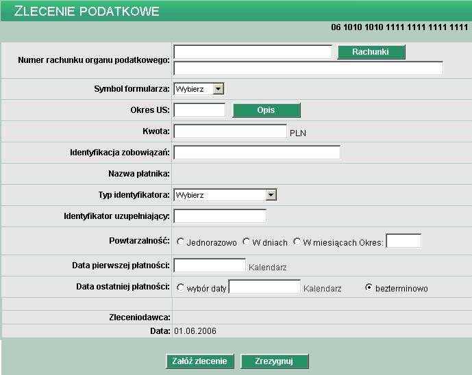 NOWE ZLECENIE STAŁE US Aby zdefiniować zlecenie dla US naleŝy: Wybrać rachunek, z którego ma być wysłany przelew Z menu systemu wybrać opcję Zlecenia stałe -> Nowe zlecenie US Lub W oknie Zlecenia