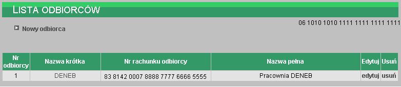 ODBIORCY Istotnym elementem systemu jest definicja Odbiorców. W opcji tej uŝytkownik ma moŝliwość wpisania pełnych danych związanych ze swoimi kontrahentami.