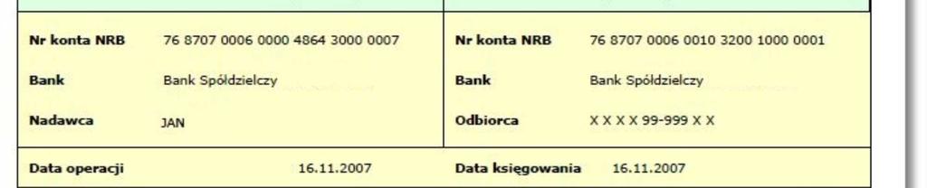 2014 Nadawca Odbiorca Nr rachunku Winien 04 8642 0002 3001 8400 0459 0002 Nr rachunku Ma 63 1560 1108 2006 0000 1733 0001 Bank Bank Spółdzielczy w Mieście Bank Banki O.