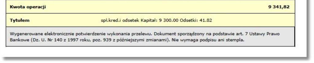 Testowa 1/1 00-111 Miasto Kwota operacji: 123,00 PLN Nazwa operacji: Opłata testowa Data wydrukowania dokumentu: 30.01.