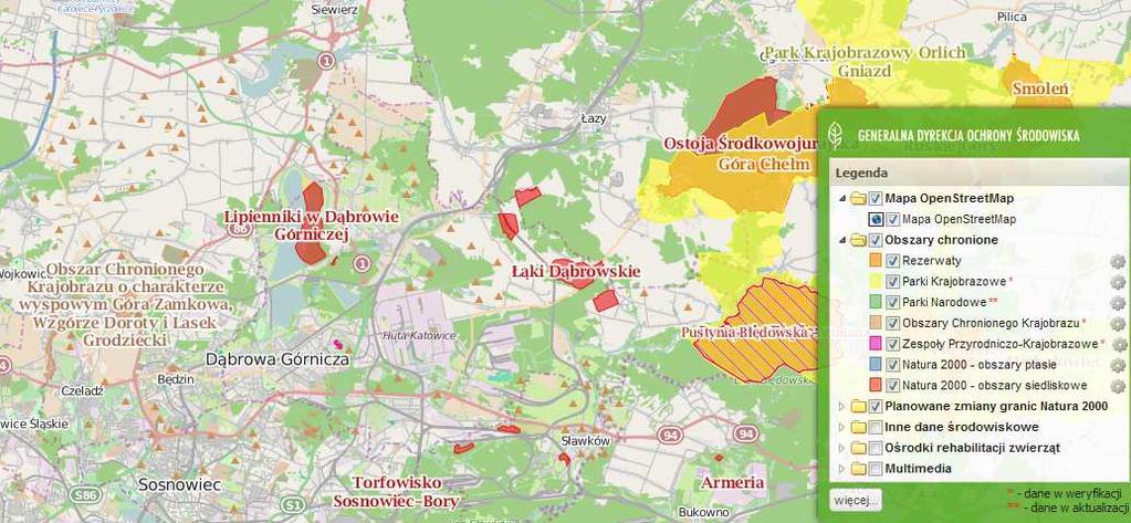 Rysunek 19: Lokalizacja obszarów chronionych. Źródło: http://geoserwis.gdos.gov.