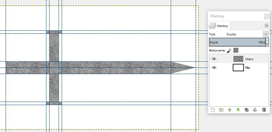 [13/45] GIMP Rysunek 21. Wypełnienie miecza deseniem Paper Wypełnimy teraz rękojeść miecza deseniem o nazwie Wood of some sort.