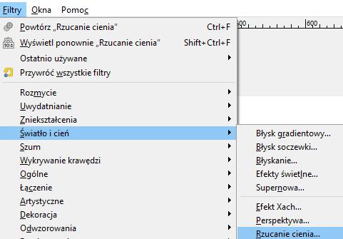 Stosowanie efektów [31/45] GIMP 1. Wybierz z menu Filtry polecenie Światło i cień, a następnie Rzucanie cienia Rysunek 55. Okno narzędzia Rzucanie cienia 2.