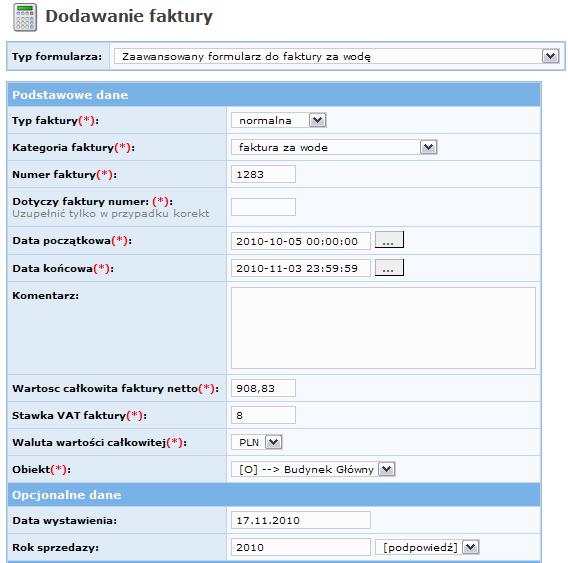 Formularz został uzupełniony na podstawie faktury patrz rys.6.11 WAśNE!