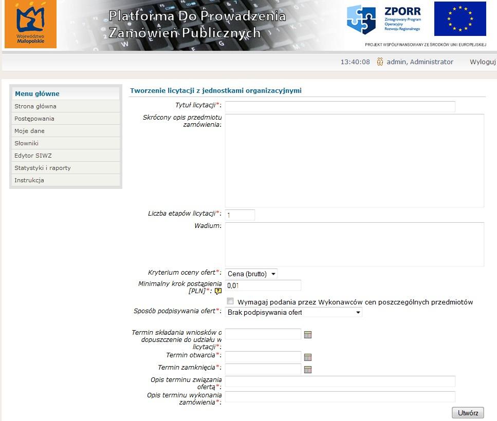 wybrać opcję dostępne operacje wybrać opcję zatwierdź wymagane dokumenty wybrane opcje (zaznaczyć check box przy wybranej pozycji) potwierdź przyciskiem [zatwierdź] Udostępnij informacje o licytacji