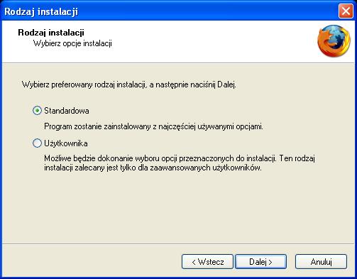Na panelu poniżej, instalator informuje