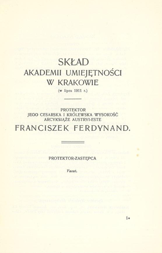 SKŁAD AKADEMII UMIEJĘTNOŚCI W KRAKOWIE (w lipcu 1911 r.