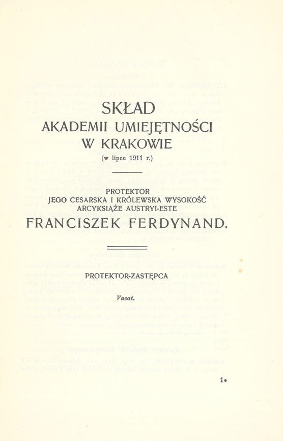 SKŁAD AKADEMII UMIEJĘTNOŚCI W KRAKOWIE (w lipcu 1911 r.