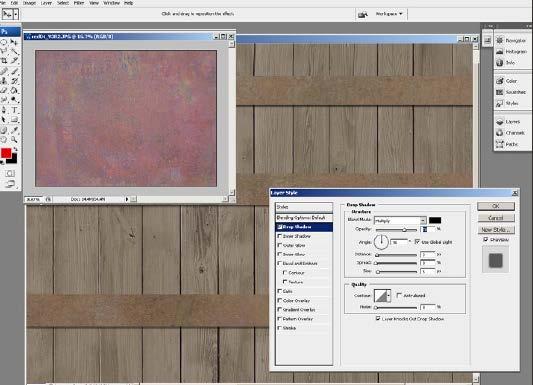Rys. 4. Teksturowanie w Photoshop 4 [źródło: opracowanie własne] Tryby mieszania Aby dodać odrobinę wariacji do modelu beczki, użyte zostaną inne tekstury drzewa.