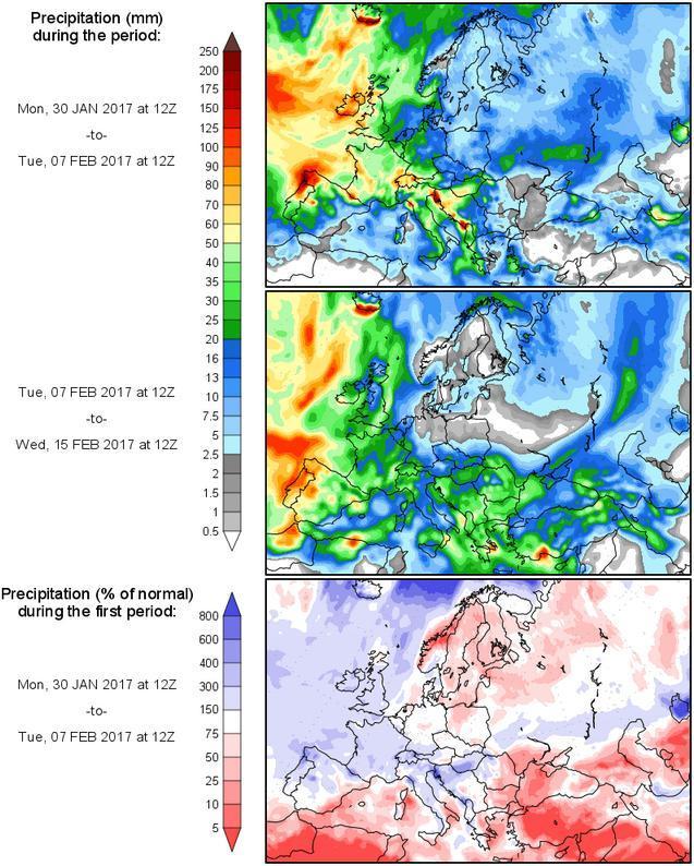 Strona 5 z 5 od normy w okresie 30 stycznia - 7 lutego 2017 (dolna mapa) przedstawiają się