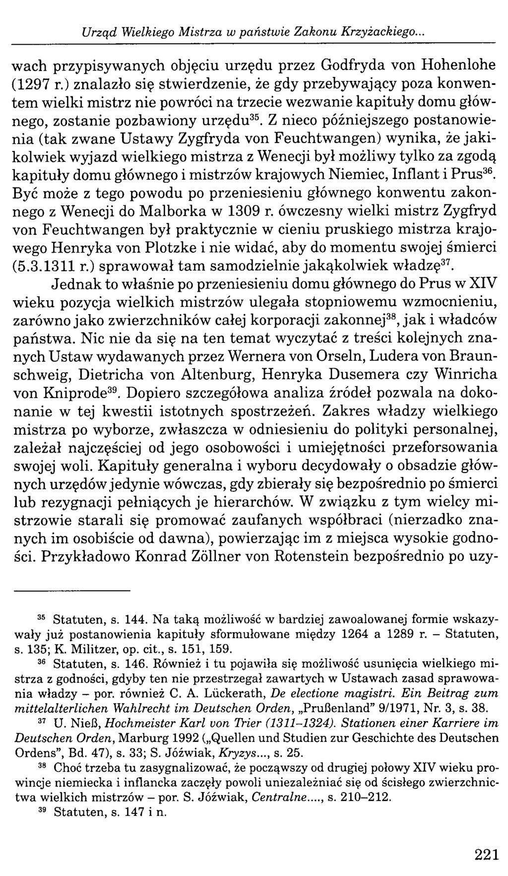 Urząd Wielkiego Mistrza w państwie Zakonu Krzyżackiego... wach przypisywanych objęciu urzędu przez Godfryda von Hohenlohe (1297 r.