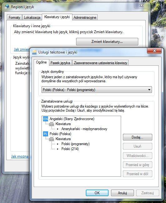 Ustawienia i zmiana języka klawiatury Jak widzimy językiem domyślnym jest polski programisty, zainstalowany jest również język angielski. Oczywiście można doinstalować kolejne.