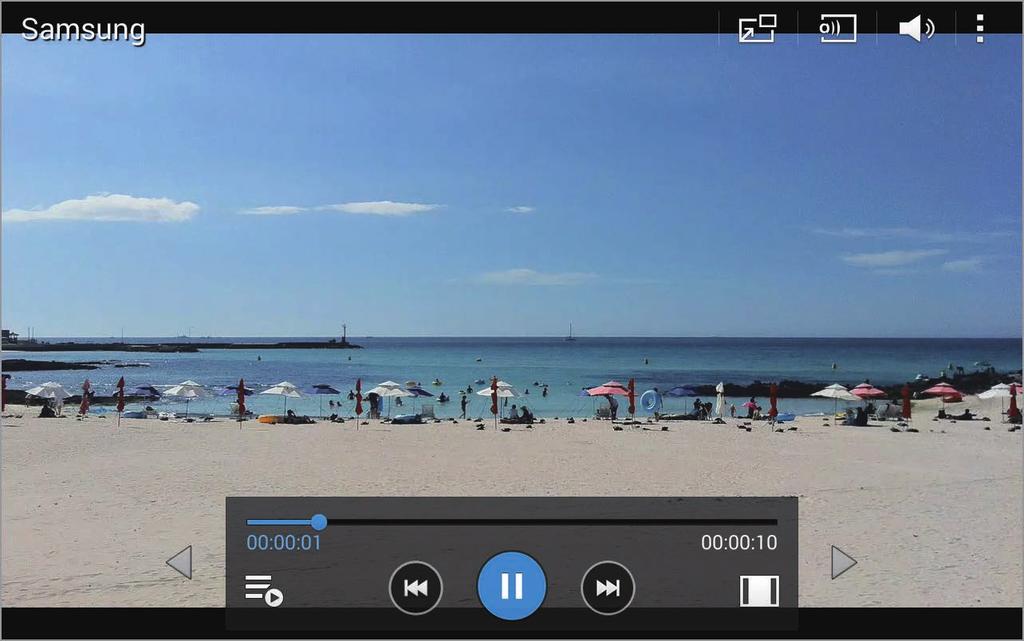 Multimedia Wideo Można użyć tej aplikacji do odtwarzania plików wideo. Dotknij Wideo na ekranie aplikacji. Odtwarzanie filmów Wybierz film, który chcesz odtworzyć.