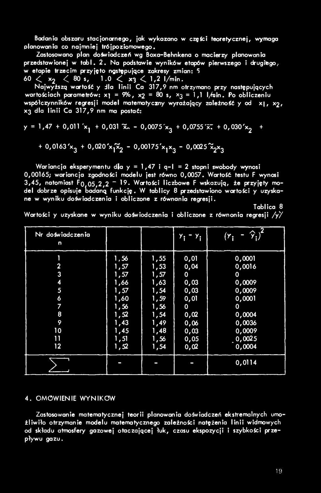 Na podstawie wyników etapów pierwszego i drugibgo, w etapie trzecim przyjęto r>gstfpujqce zakresy zmian: 5 6 < X2 < 8 s,. < X3 <,2 l/min.