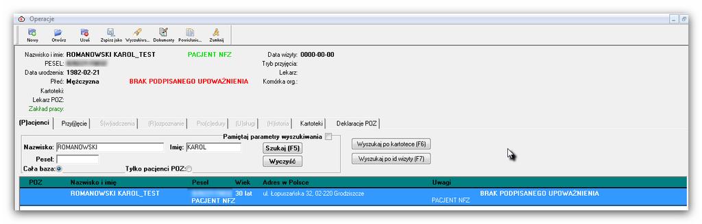 Wybieramy pacjenta i przechodzimy na zakładkę Przycięcie.