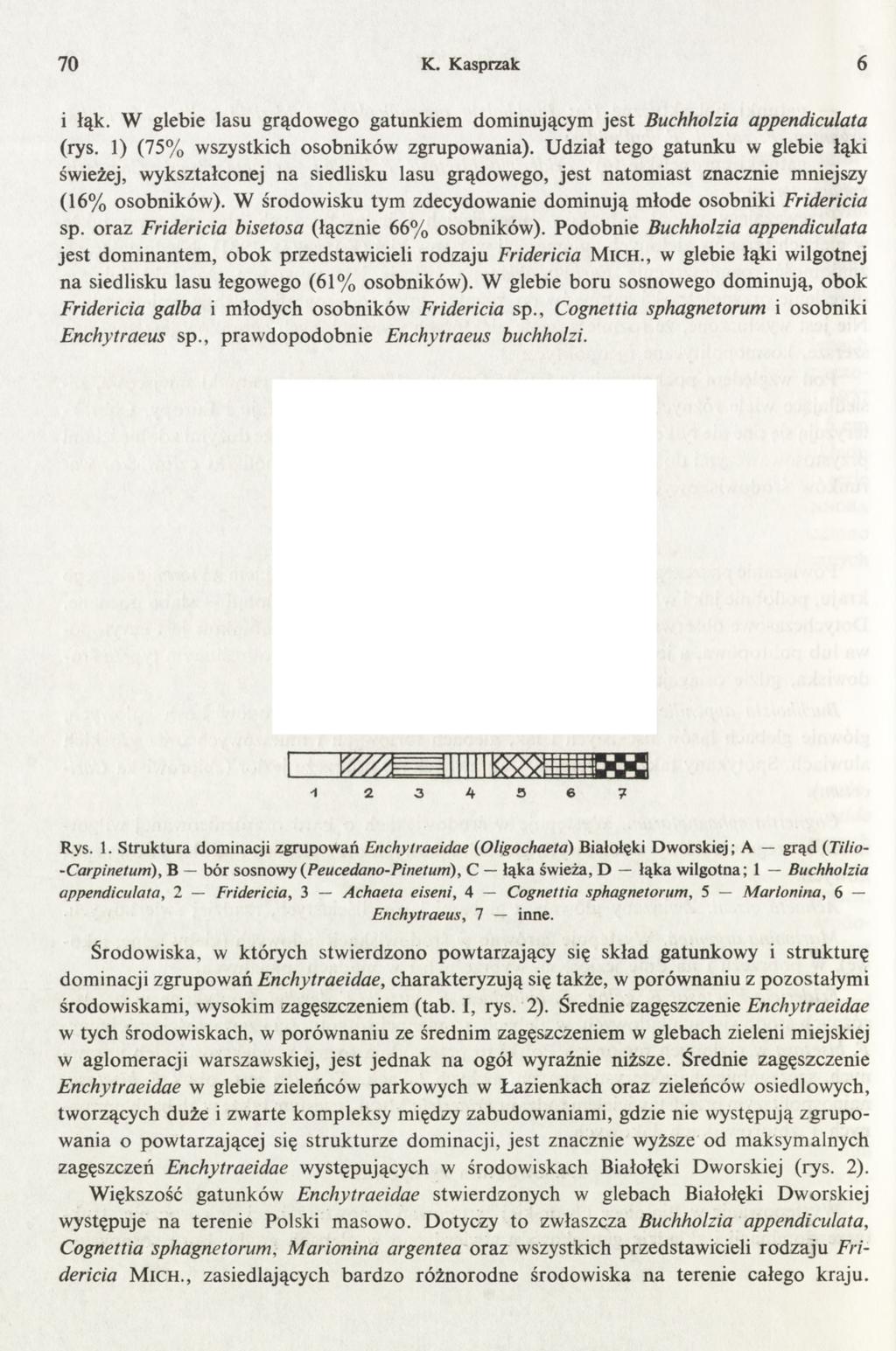 70 6 K. Kasprzak i łąk. W glebie lasu grądowego gatunkiem dominującym jest Buchholzia appendiculata (rys. 1) (75% wszystkich osobników zgrupowania).