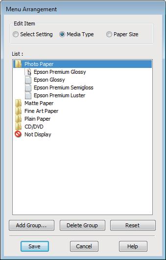Korzystanie ze sterownika drukarki (system Windows) Niepotrzebne elementy przenieś do grupy Not Display (Nie do ekspozycji), przeciągając je tam i upuszczając.
