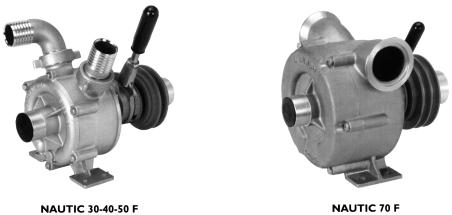 Typ NAUTIC F Pompy ze sprzęgłem ręcznym Typ Kod Materiał Ciężar Obroty Wysokość podnoszenia H (m) / Wydajność Q (l/min) (kg)