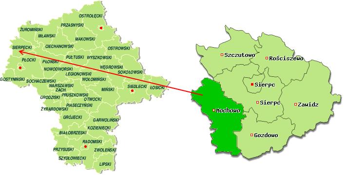Rysunek 2. Położenie Gminy Mochowo na tle województwa mazowieckiego i powiatu sierpeckiego Gmina Mochowo graniczy z następującymi jednostkami organizacyjnymi: Źródło: http://archiwum.zpp.