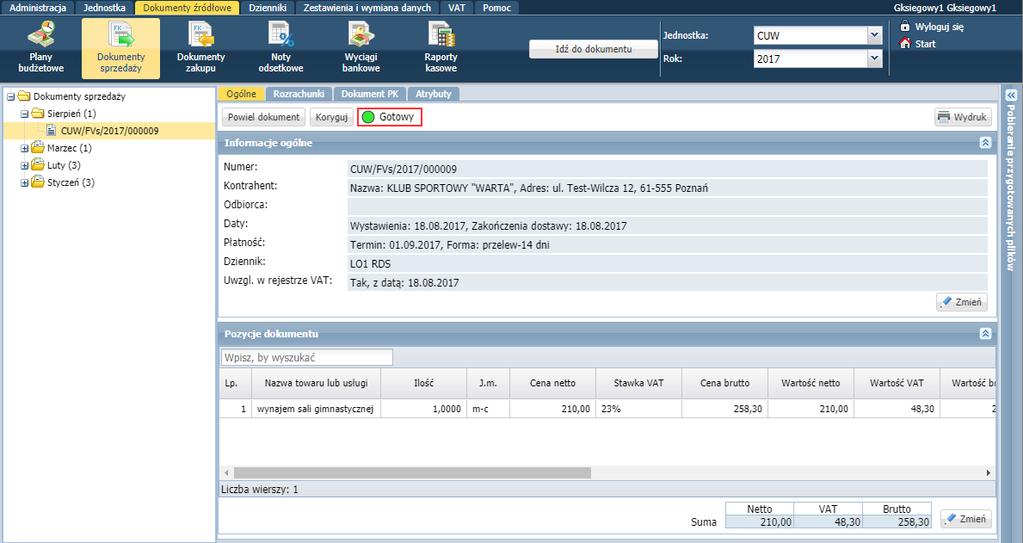 Jeśli tak, to zmień status dokumentu z W trakcie opracowania na Gotowy.
