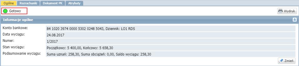 Przejdź do widoku Dokumenty źródłowe/ Wyciągi bankowe i w drzewie danych wybierz wyciąg. 2.