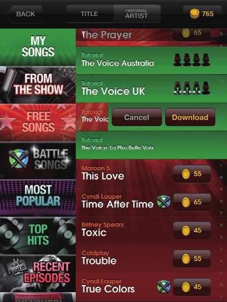 6 Wybierz utwór w aplikacji The Voice: On Stage i śpiewaj do muzyki przez mikrofon bezprzewodowy.