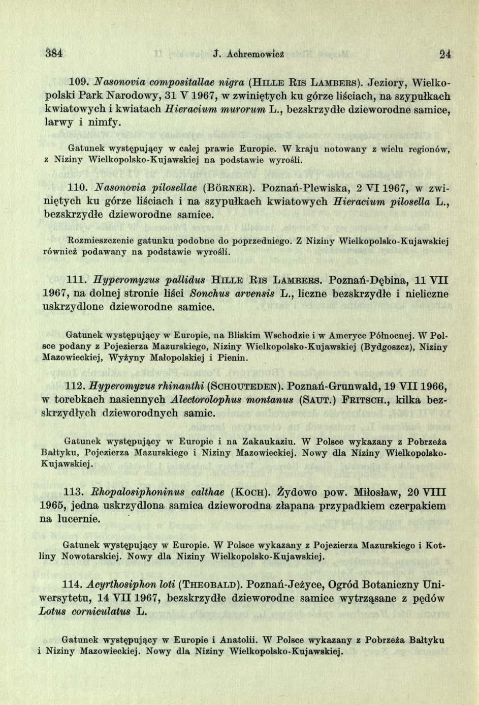384 J. Achremowicż 24 109. Nasonovia compositallae nigra ( H i l l e B i s L a m b e r s ).