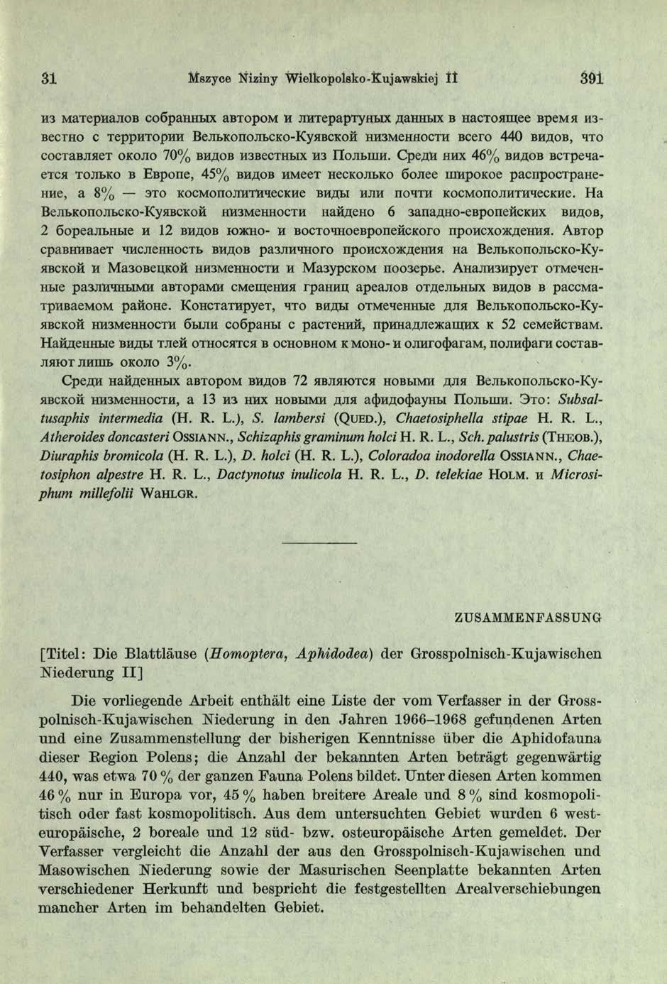 31 Mszyce Niziny Wielkopolsko-Kujawskiej i l 391 H3 M at eph anob c o S p a H H tix abtopom n j ih t e p a p T y h m x nah H bix b H a ct o a m e e B p em a H3- BecrHO c T ep p H T o p iin