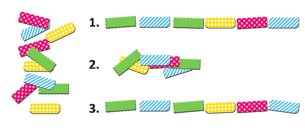 Z elementów z takim samym wzorkiem ułóż układankę. W ten sposób powstaną cztery poduszki, każda w inny wzorek.
