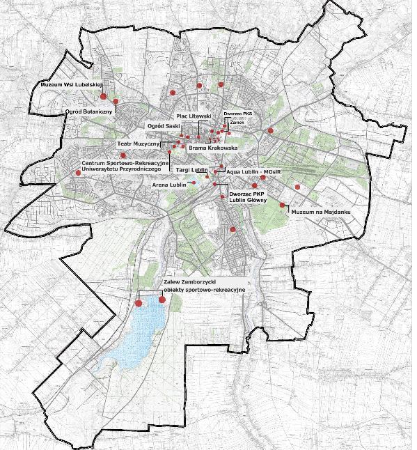 Ważne miejsca Mapa przedstawia przede wszystkim miejsca o ponadlokalnym znaczeniu, istotne dla mieszkańców Lublina i pozostałego obszaru LOF oraz dla osób odwiedzających miasto. Są to min.