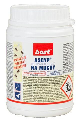 SZKODNIK Muchy SPOSÓB UŻYCIA Opryskiwanie powierzchni: Sporzadzanie roztworu: W zbiorniku opryskiwacza rozpuścić 500 g preparatu w 4 l letniej wody dokładnie mieszając aż do uzyskania jednolitego