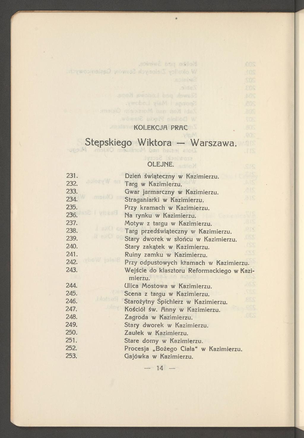 K O LE K C JA PR A C Stupskiego Wiktora Warszawa. O LEJNE. 231. Dzień świąteczny w Kazimierzu. 232. Targ w Kazimierzu. 233. Gwar jarm arczny w Kazimierzu. 234. Straganiarki w Kazimierzu. 235.