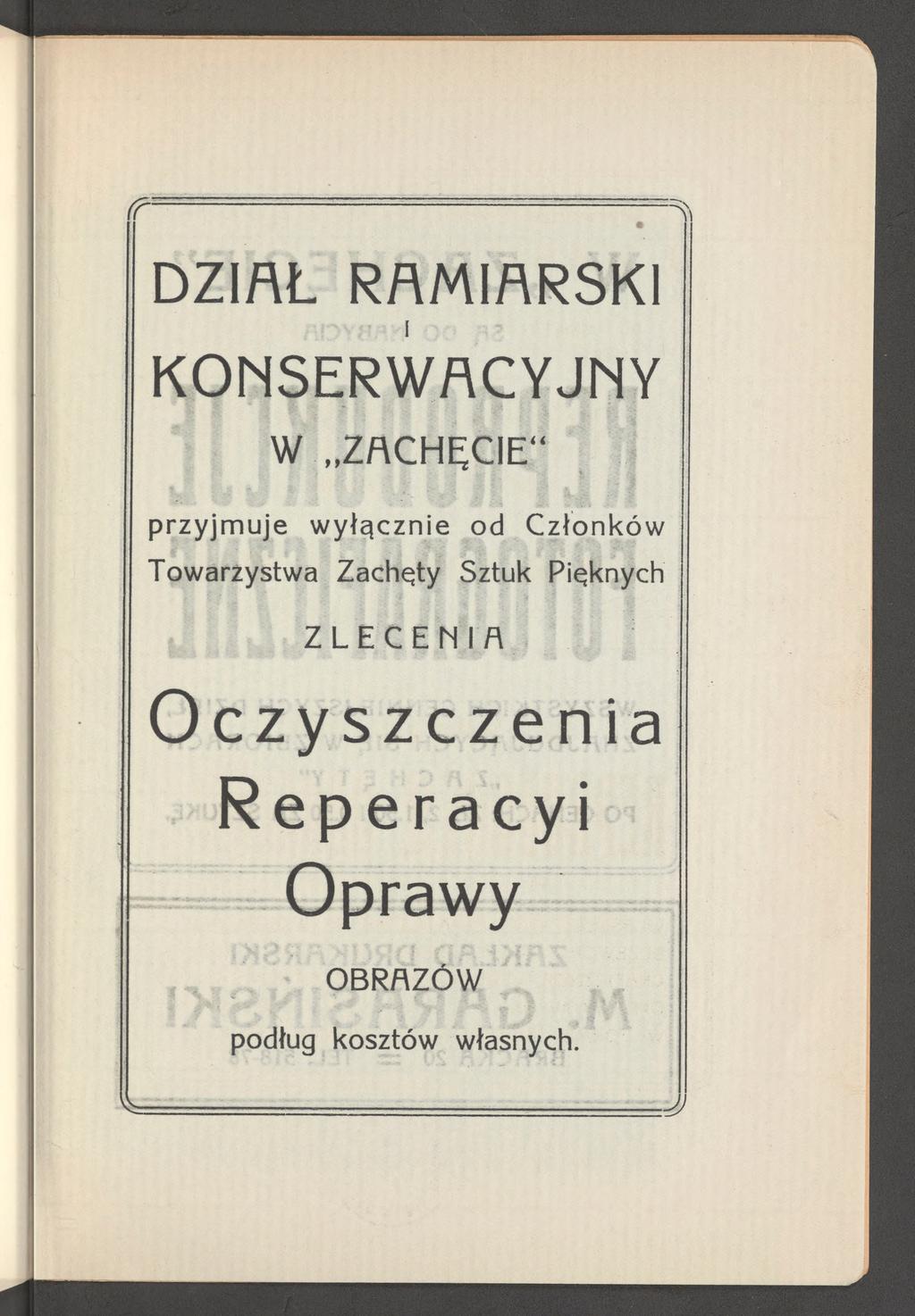 DZIAŁ RflMIflRSKI KONSERWACYJNY W ZftCHĘCIE" przyjmuje wyłącznie od Członków Towarzystwa