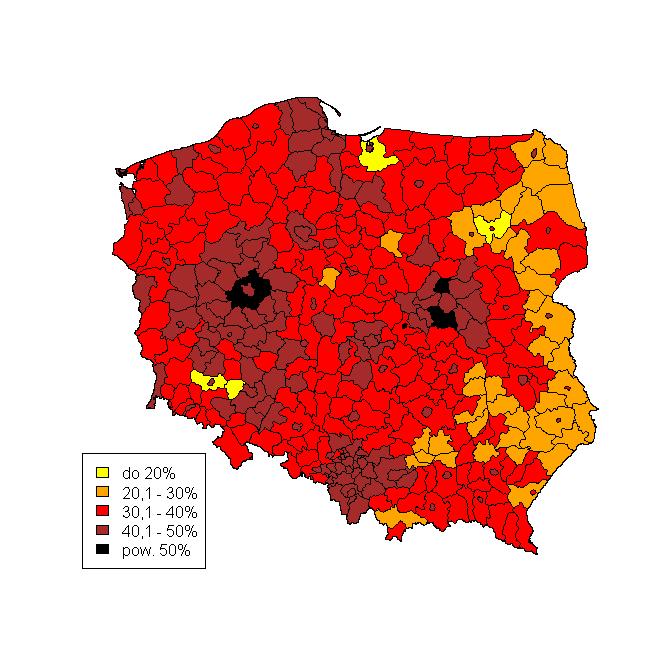 Struktura aktywności ekonomicznej ludności według rejestru ZUS w wybranych przekrojach Wskaźnik zatrudnienia w Polsce w