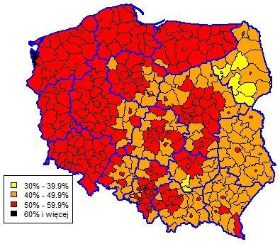 przekroju powiatów wg rejestru NFZ Odsetek ludności aktywnej