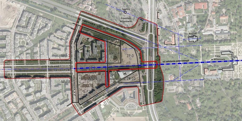 Poniżej przedstawiony został rekomendowany zasięg granic terenów ukształtowania Centrum Lokalnego na tle istniejącego zagospodarowania i ustaleń miejscowego planu zagospodarowania przestrzennego