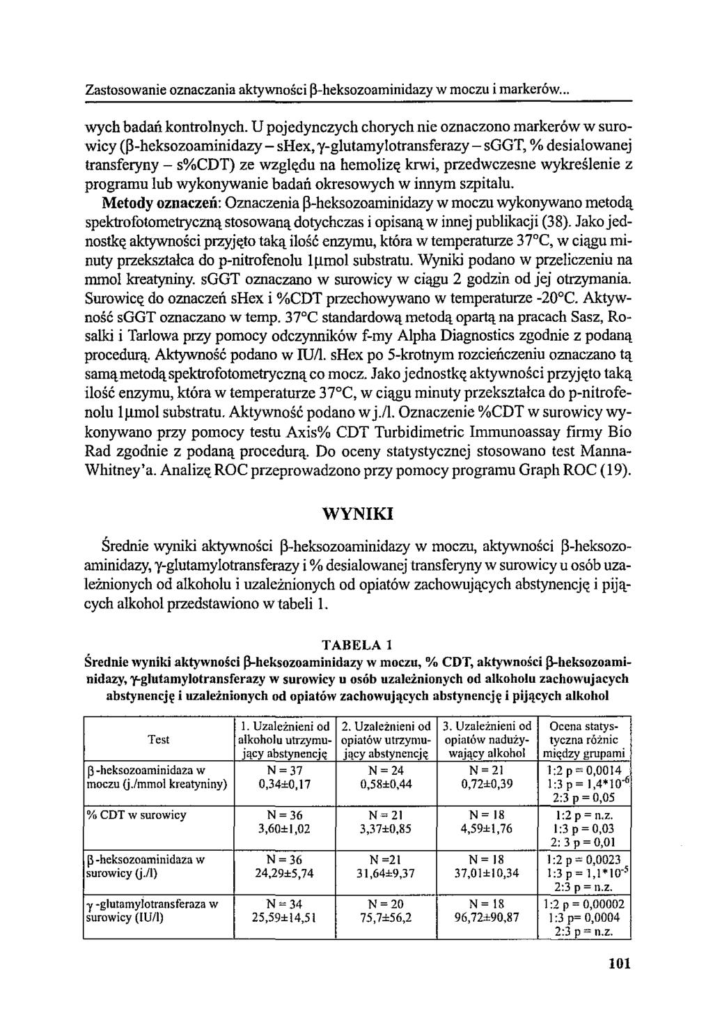 Zastosowanie oznaczania aktywności ~-heksozoaminidazy w moczu i markerów... wych badań kontrolnych.