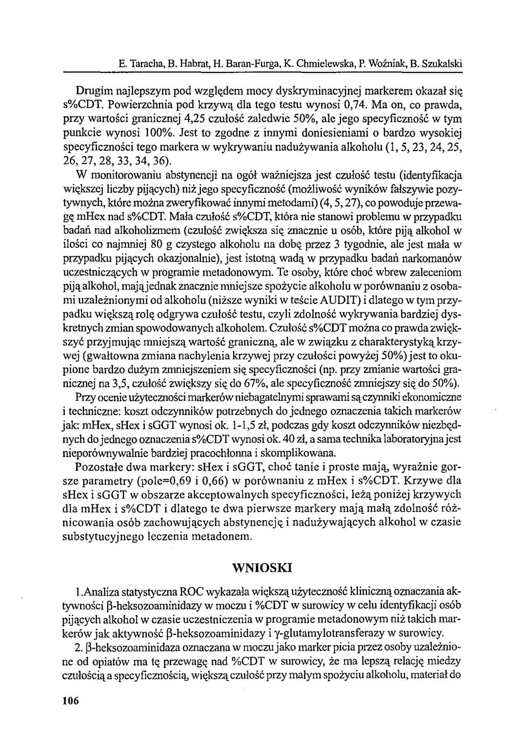 E. Taracha, B. Habrat, H. Baran-Furga, K. Chmielewska, P. Woźniak, B. Szukaiski Drugim najlepszym pod względem mocy dyslayminacyjnej markerem okazał się s%cdt.