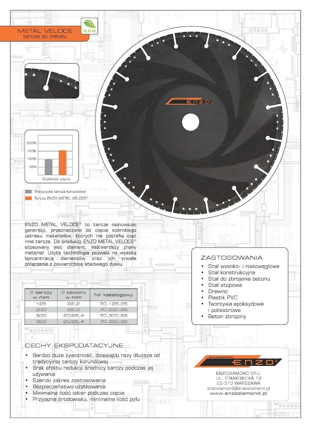 Enzo Metal Veloce to tarcze najnowszej generacji, przeznaczone do cięcia szerokiego zakresu materiałów, których nie potrafią ciąć inne tarcze.