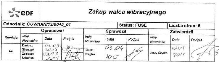 Strona: 1/6 Typ dokumentu: specyfikacja techniczna Kod projektu: EBAH/15-010 Nr