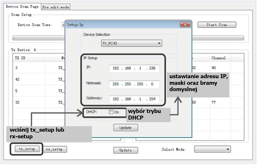 6. Wciśnij przycisk tx-setup lub