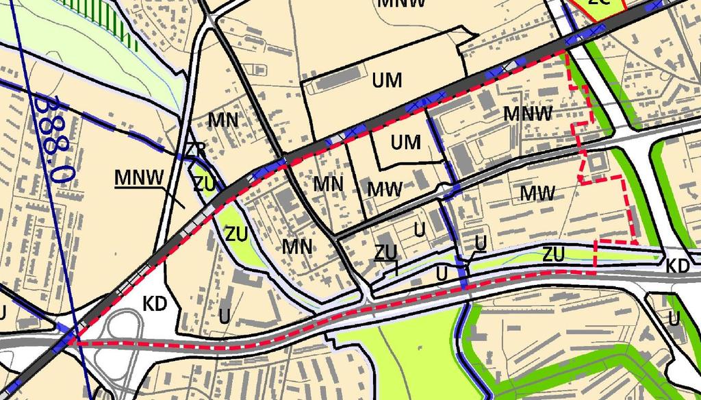 Rys. 6. Zmiana Studium - plansza K1- Struktura przestrzenna. Analizowany obszar znajduje się na terenie dwóch strukturalnych jednostek urbanistycznych: nr 23 Azory Północ oraz nr 24 Prądnik Biały.