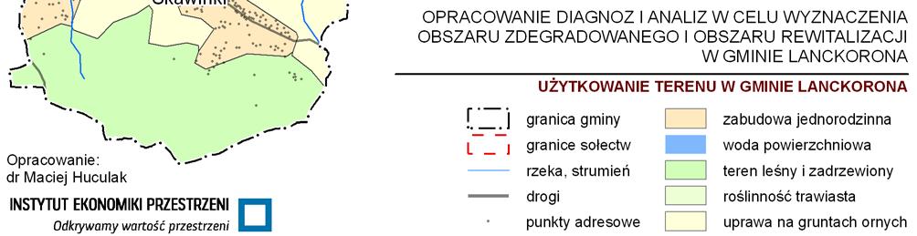 INSTYTUT EKONOMIKI PRZESTRZENI Odkrywamy wartość przestrzeni 4. ZAGOSPODAROWANIE TERENU Obszar gminy zajmuje powierzchnię 40,4 km 2. Gmina składa się z 5 sołectw (miejscowości).