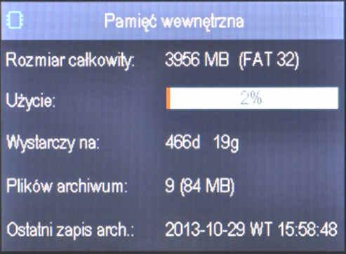 12.3. OPCJE PAMIĘCI I OPERACJE PLIKOWE Rejestrator umożliwia wykonywanie typowych operacji plikowych i dyskowych z poziomu menu. Zestaw dostępnych akcji zawiera poniższa tabela (12.3).