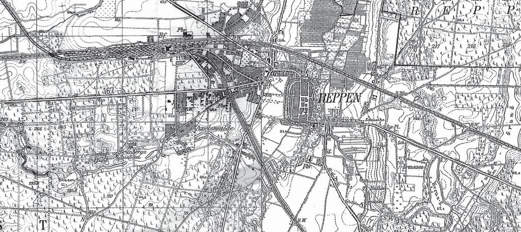 rzepin (reppen) 56 Grundlagen dieser Grafik sind die Messtischblätter 3654 Drenzig von 1942 (linker Teil) und 3655 Reppen von 1909 (rechter Teil) aus Beständen der Universität Poznań, die vor und